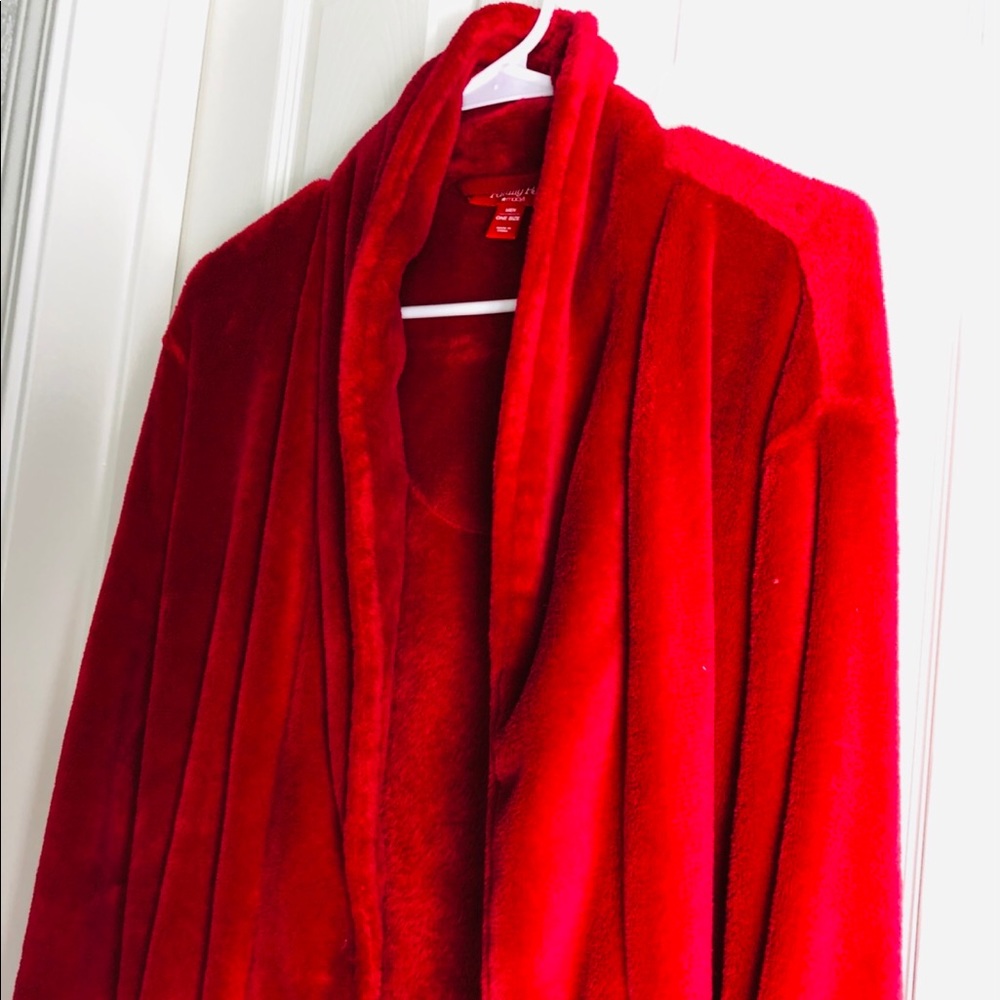 Luxurious Textured Plush Fleece Thick Bathrobe Red - Picture 6 of 8